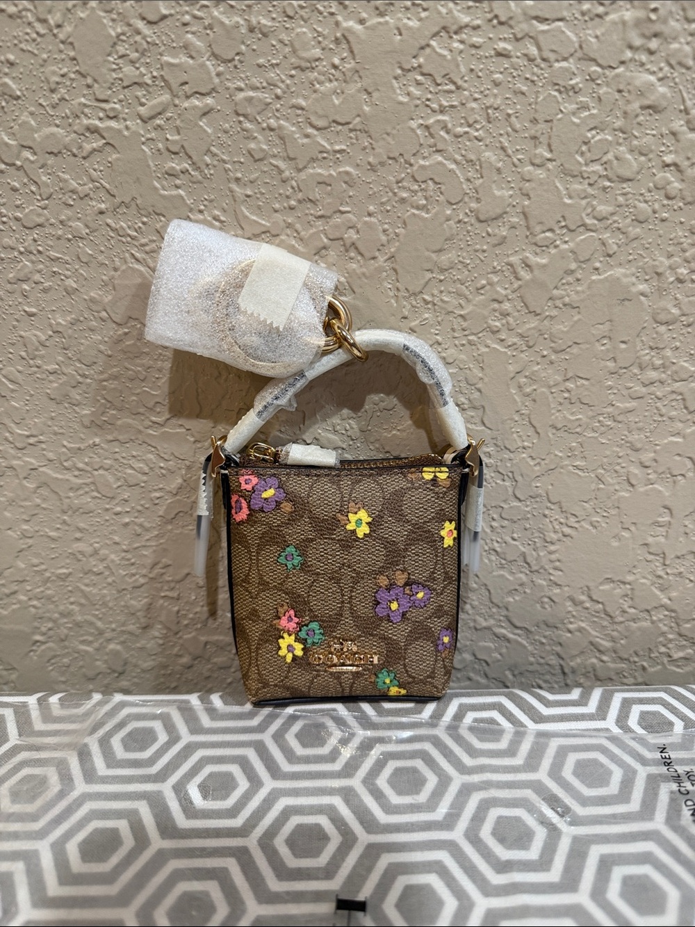 Coach Brown Mini Tote with Multicolor Floral Print